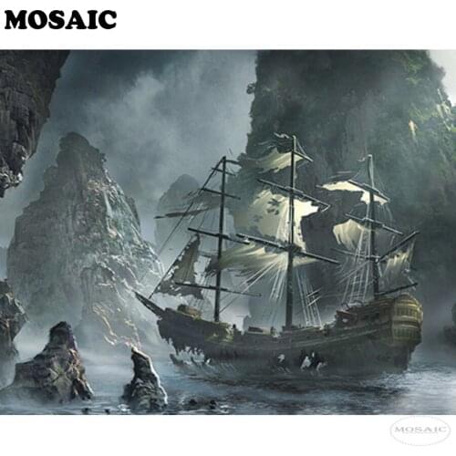 Diamond 5d,Full Square Drill DIY Diamond Painting ship in the night pictures,3d rhinestones mosaic Cross Stitch wall art