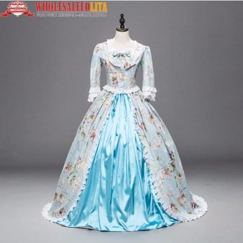 Renaissance Colonial Ball Gown Period Dress Floral Theater Reenactment Clothing