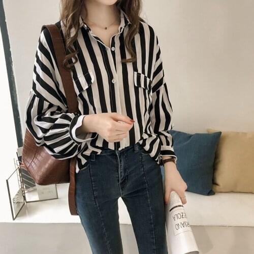 Blouse Women Shirt Womens Spring Loose Chiffon Top Striped Long Sleeve Shirt Blusas Ropa De Mujer