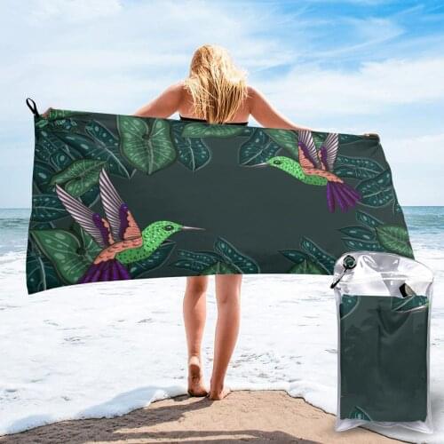 Quick Drying Pocket Towel Tropical Leaves Hummingbird Portable Water Absorbent Towel No Pilling Sports Bath Towel