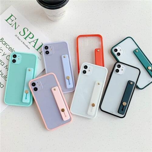 Hot Candy Color Wrist Strap Square Bumper Phone Case For iPhone 11 SE XR XS Max X 7 8 Plus 11Pro 11 Transparent Shockproof Cover