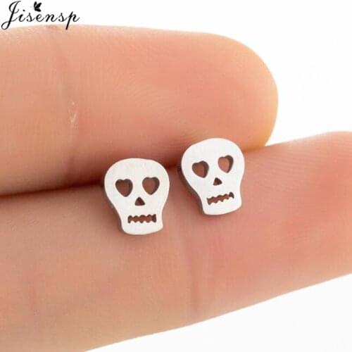 Gothic Skull Ear Piercing Earring for Women Minimalist Jewelry Stainless Steel Skeleton Ear Studs Piercing Hallowmas Punk Gifts