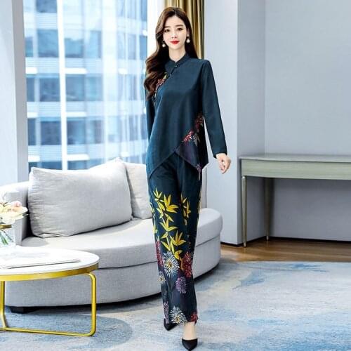 2 Piece Sets Womens Outfits Floral Blouse And Straight-Legged Women Clothing Fashion Casual Loose Festival Pants Sets AA5515