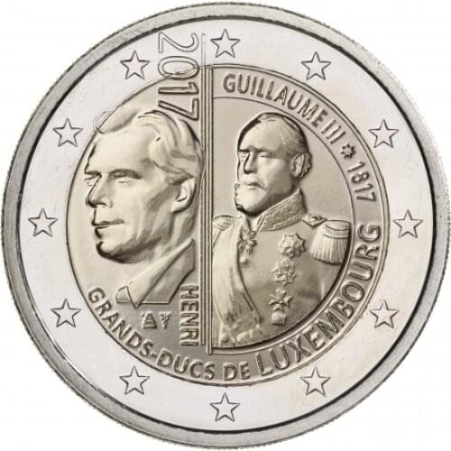 Luxembourg 200th Anniversary William III in 2017 2 Euros Real Original Coins True Euro Collection Commemorative Coin Unc