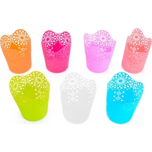 Multifunction Office Sundries Organizer Basket Desktop Pen Pot Hollow Out Flower Makeup Brush Holder Plastic Storage Basket