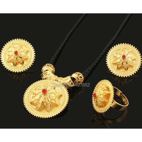 Newest Ethiopian jewelry sets Gold Color Habesha Jewelry sets for Ethiopian/African Christmas Gifts