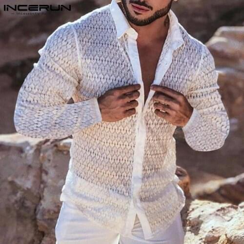 INCERUN 2021 New Europe America Sexy Lace Printing Camisas Mens Comfortable Long Sleeve Shirt Casual Streetwear Blouses S-5XL
