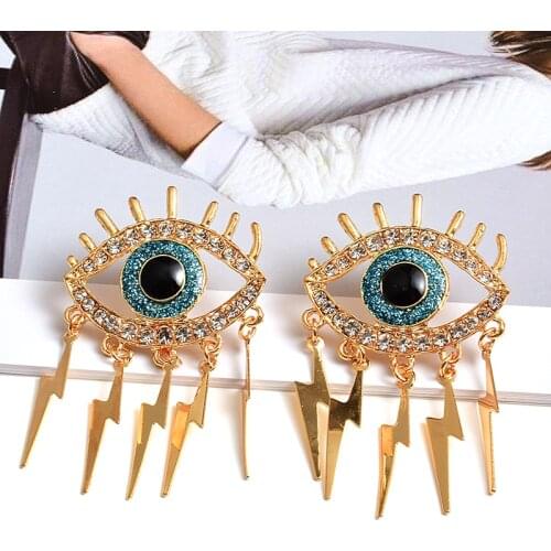 New Luxury Rhinestone Evil Eye Statement Drop Earrings For Women Fashion Dangle Hanging Earring Jewelry Accessories