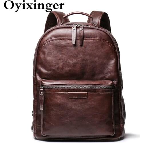 OYIXINGER Genuine Leather Laptop Backpack Large Capacity Luxury Backpacks For 15.6" Laptop Women Men Natural Cowhide Backpack