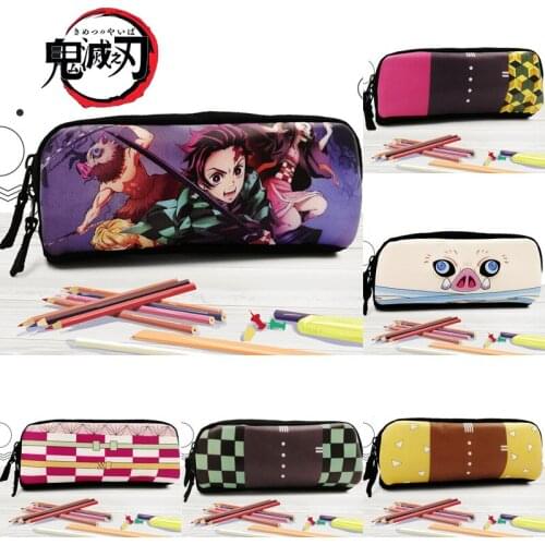 Anime Demon Slayer Kimetsu Pencil Bag Box Zipper Canvas Students Pencil Case Cool Wallet Storage Bag Stationery School Supplies