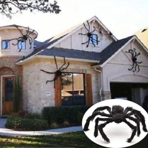 Halloween Props Natural Hanging Decoration Outdoor Courtyard Layout Plush Toys Lifelike Giant Black Spider Outdoor Halloween