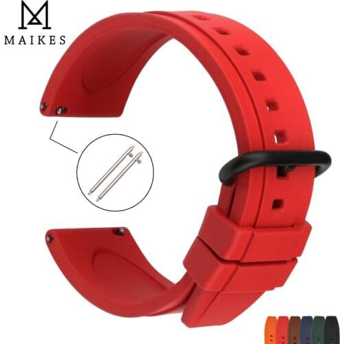 MAIKES Red Fluorine Rubber Watch Strap 20mm 22mm Women Men Sport Waterproof Quick Release Spring Bar Watchband