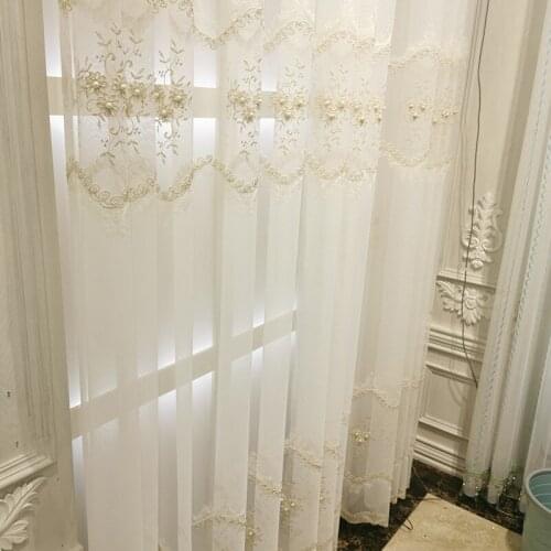 Luxury European Simple Embroidered Light Transmitting Vertical Screen Curtains for Living Room and Bedroom