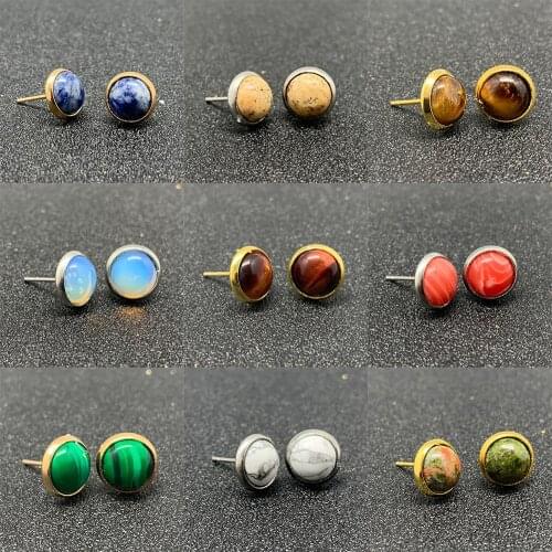 Momiji Natural Stone Stud Earrings for Women Handmade Bohemian Stainless Steel Earrings Jewelry Gift Crystal Moonstone Tigereye