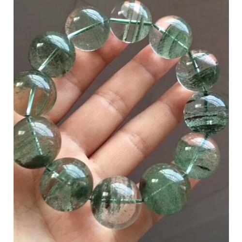 Top Natural Green Phantom Quartz Crystal Bracelets Round Beads 19mm Women Men Stretch Healing Crystal Phantom Bangle AAAAA