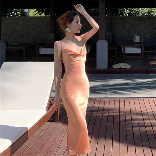 Topati days New Autumn Ladies Peach Bodycon Suspender Halter Dress Sexy Long-sleeved Mermaid Dress Club Celebrity Evening Dress