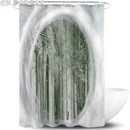 Foggy forest snow scene 3d Bath Curtains Waterproof Polyester art Farmhouse decor Psychedelic Shower Curtains Screen with Hooks