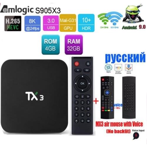 Tanix TX3 S905X3 Amlogic Android 9.0 TV BOX H.265 8K HDR 2.4G/5GHz Dual Wifi BT 4.2 Smart Boxes Media Player Set