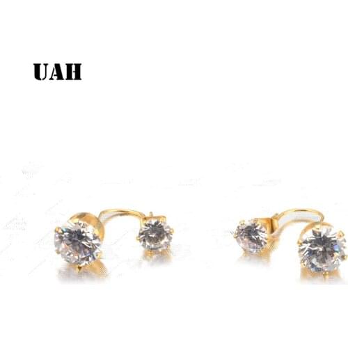 UAH Classic AAA Cubic Zirconia Stud Earrings Round Crystal Girl Ear Studs For Women Stainless Steel Fashion Jewelry brincos