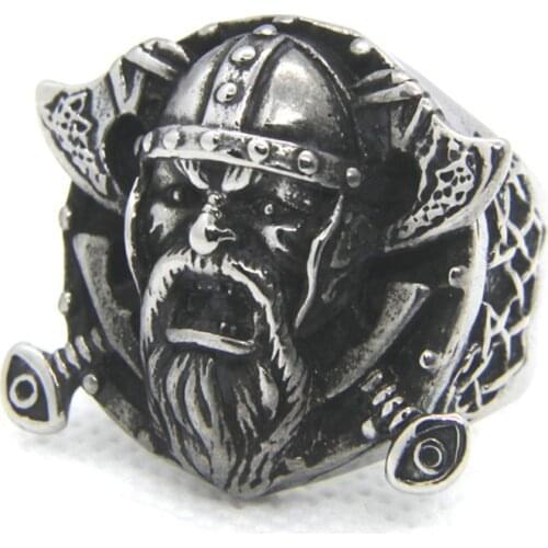 Viking Man Ring 316L Stainless Steel Biker Punk Gothic Style Jewellery Soldier Ring Size 7-13