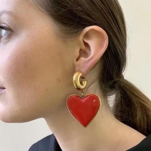Rongho Vintage Red Heart Earrings for Women Metal Epoxy Heart Earring Gothic Jewelry Femme Brincos Pendant Hiphop Earring