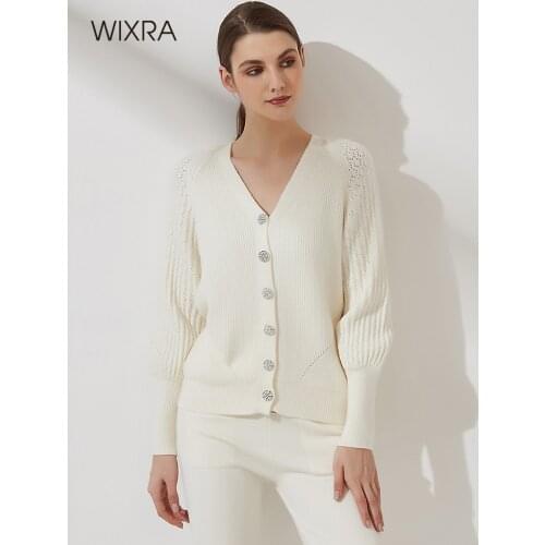 Wixra Women Cardigan Knitted Sweater 2021 Autumn Winter Full Sleeve V Neck Jumper Streetwear New Fashion Femme Top