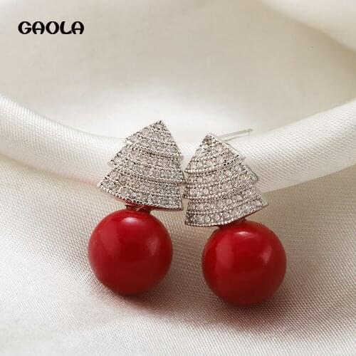 YANMEI Christmas Halloween Charms for Jewelry Making High-grade Cubic Zirconia Christmas Tree Earrings Holiday Earrings E4845