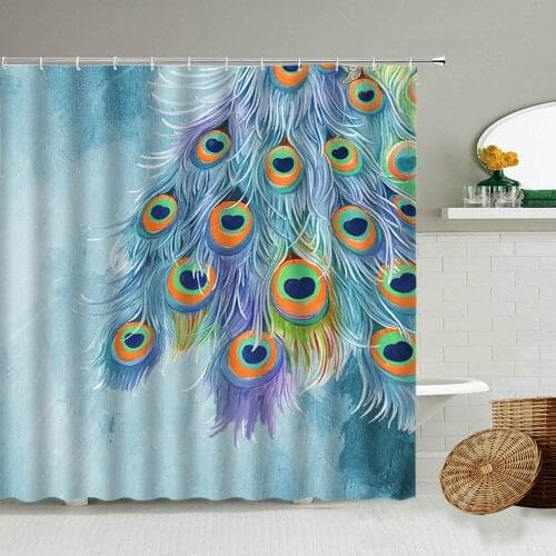 Peacocks Feather Shower Curtain Flower Colorful Art Design European Style Bathroom Decor With Hook Waterproof Polyester Screen