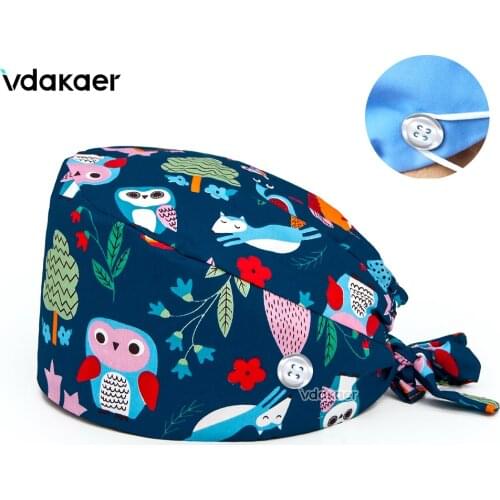 Women Scrub Caps 2020 Fashion Cotton Print Nurse Adjustable Hat Unisex buttons Scrub Cap Working Hats gorro enfermera quirofano