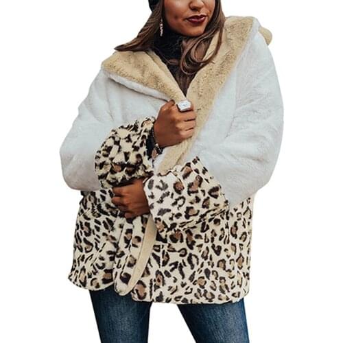 2020 New Women Autumn/Winter Thick Coats Hot Fashion Lapel Plush Leopard Printed Jacket Tops Female Long Sleeve Patchwork Tops