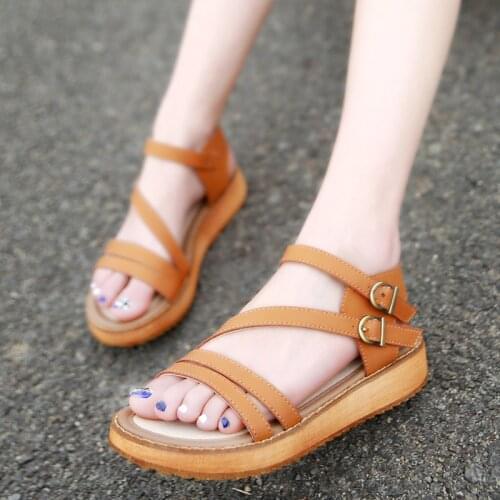 Woman Sandals Shoes 2018 Summer Style Wedges Flat Sandals Women Fashion Slippers Rome Platform Genuine Leather
