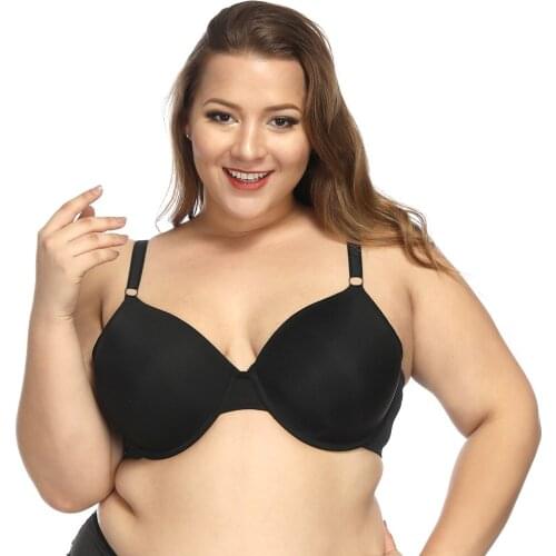 Womens Smooth Seamless Lightly Padded Plunge Underwire T-shirt Bra Plus Size 32 34 36 38 40 42 44 46 B C D DD DDD E F