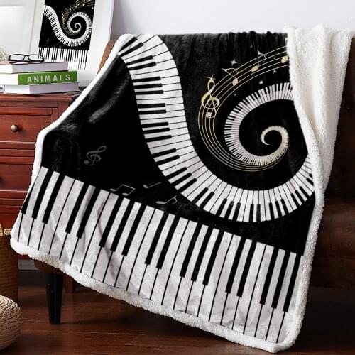 Winter Cashmere Blanket Piano Keys Staff Swirl Black White Bedspread Bed Cover Flannel Winter Throws Throw Sherpa Blankets