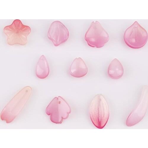 10Pcs Gradient Pink Glass Petals Beads Crafts For DIY Crystal Pendant Earrings Jewelry Making Accessories