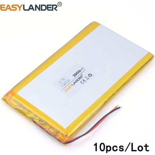 10pcs/Lot 3.7V 3900mAH 7243125 lithium Li ion polymer rechargeable battery for tablet pc battery DIY Power mobile Power bank
