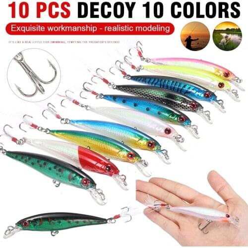 10pcs Wobbler Crankbait Bait Accessories Minnow Fishing Lures Feather Hook Artificial Fishhook Fishing Accessories ABS