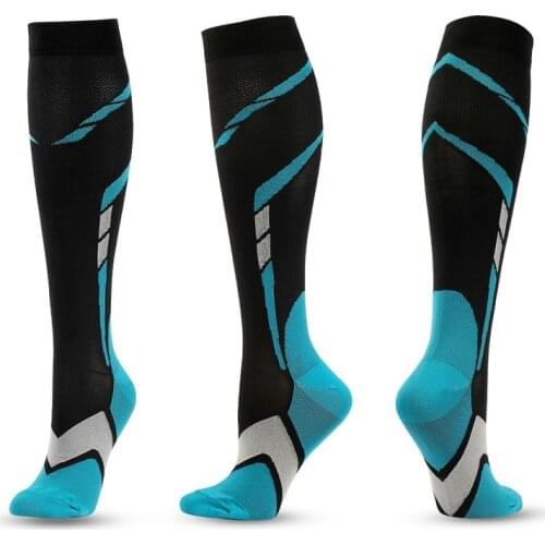 3 Pairs Sports Socks Men New Style Knee High Colorful Outdoors Running Black Blue Gradient Football Compression Stockings Man