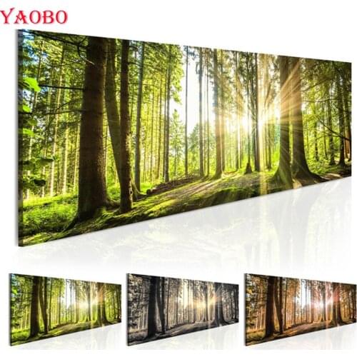 Natural Fresh Sunshine DIY Diamond painting cross stitch kits Diamond embroidery mosaic painting Green Tree Forest Landscape