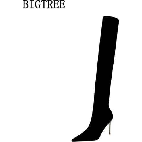 Bigtree Luxury Brand Shoes For Women 2021 Black High Heels Thigh High Boots Pumps Boots Female Women Shoes Bottine Femme Bottes