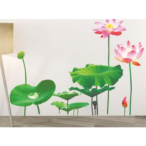 Large Lotus Leaves Flower Wall Stickers For Home Decor Living Room Bedroom Waterproof TV Background Wallpaper Mural Art Decal