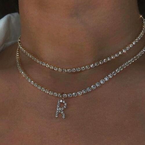 Bling Rhinestone Letter Necklace Chain Pendant for Women Statement Crystal Word Choker Collar Necklace Jewelry Choker