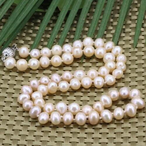 Hot sale natural pearl orange 7-8mm choker beads chain necklace for women silver-color clasp fashion diy jewelry 18imch B3185