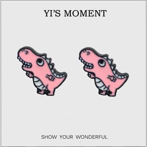 Birthday Gift Enamel Stud Earrings Pink Dinosaurs Earing for kids