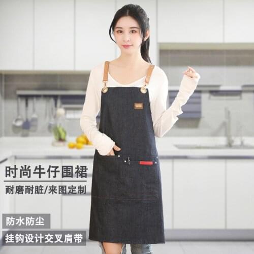 Apron custom logo printing free big pocket high-end restaurant home work clothes fashion kitchen waterproof and oil-proof