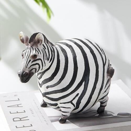 Cartoon Fat Zebra Model Statue Modern Art Resin Craft Home Decor Animal Figurines Ornaments Room Desk Decoration Accessories