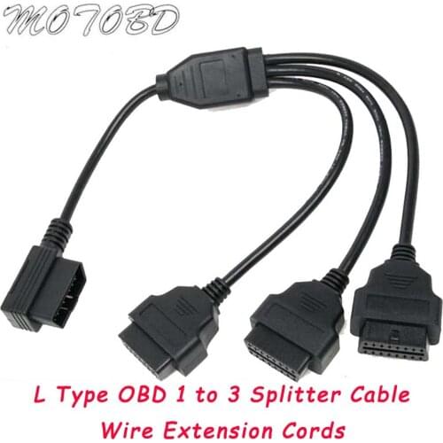 50CM L Type Elbow Head 16 Pin OBD 1 To 3 Splitter Cable Wire Extension Cords Male To Triple Female Connector Elm327 OBD2 Code