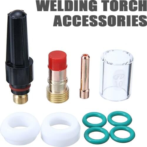 10Pcs TIG Welding Torch Kit TIG Welding Stubby Gas Lens #10 Pyrex Cup Kit For WP-17/18/26 3/32" Welding Soldering Accessories