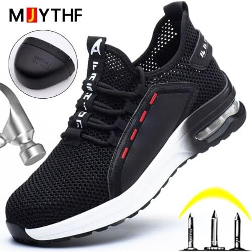 MJYTHF Air Cushion Work Safety Shoes Men Breathable Work Shoes Sneakers Indestructible Shoes Steel Toe Work Boots Men Footwear