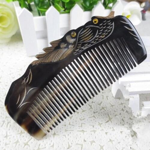 Lover birds design Natural Buffalo horn Comb Wide Tooth No-static head Massage Hair Brush Health care Hair Styling combs peine