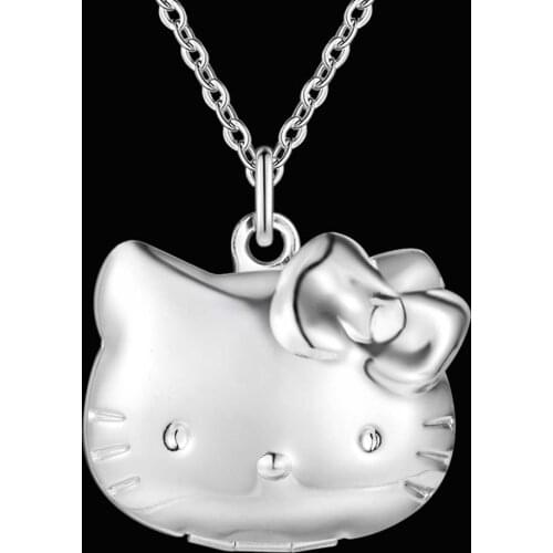 Fashion Luxury Party Wedding Jewelry 925 Sterling Silver lovely Kitty cat Pendant Necklace for Women girl student Christmas Gift